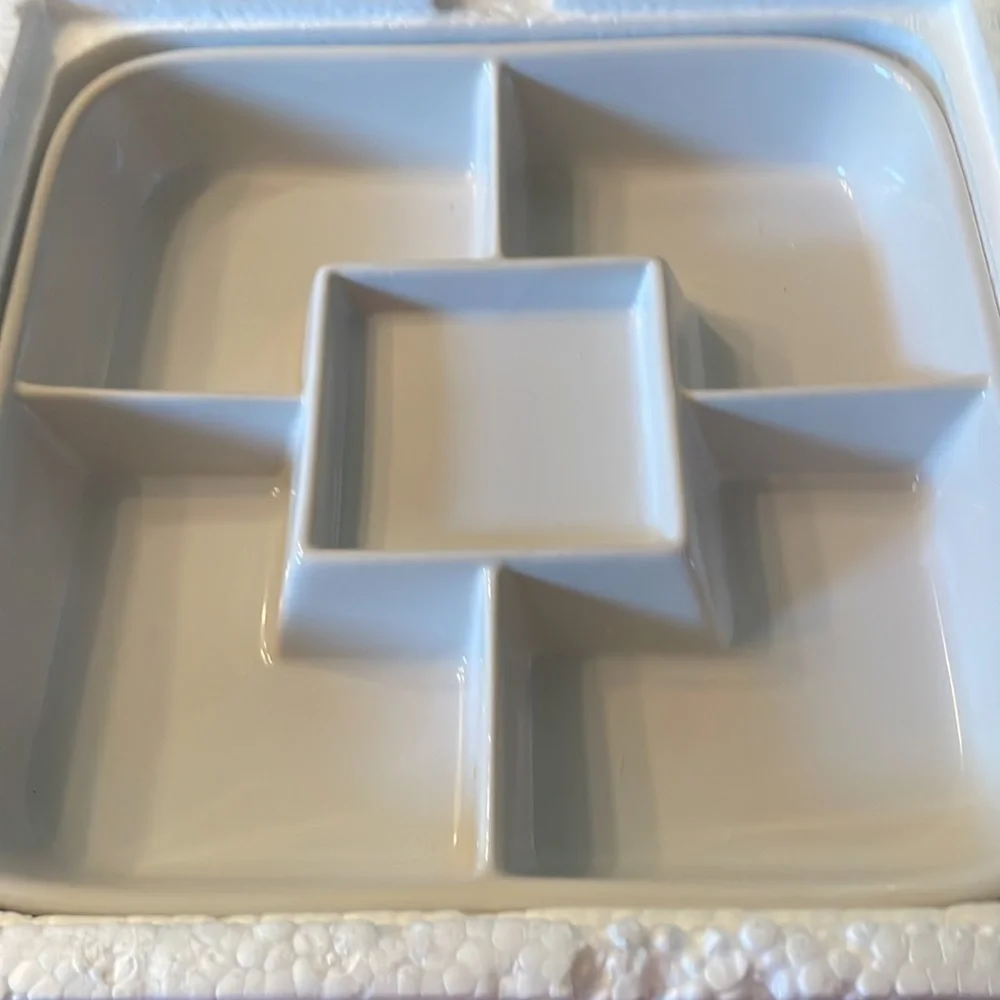 White Essentials Stoneware Sectioned Server With Toothpick Holder‎